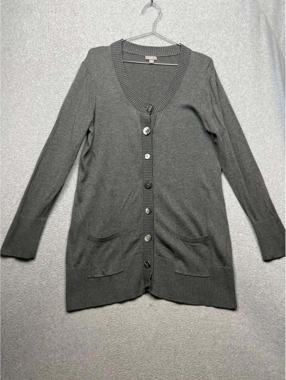 J Jill Tunic Cardigan Sweater Womens L Gray Button Down Casual Solid Simple